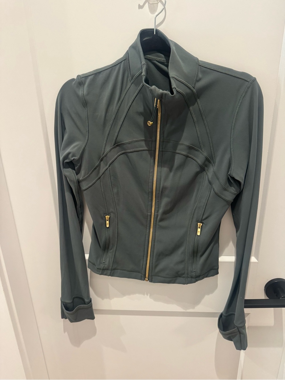 lululemon athletica Slate Green Zip-Up Bomber Jacket with Gold Hardware